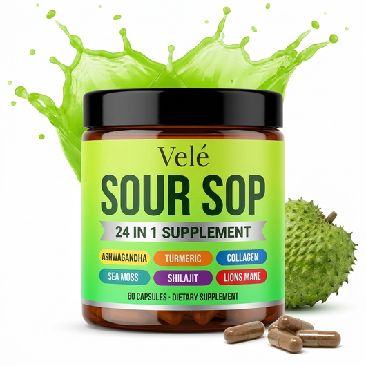 Velé Soursop 24-in-1 Complex — 60 capsule jar with green splash